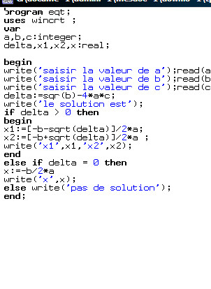 Tpw Solution D Une Equation Du Second Degre Turbo Pascal