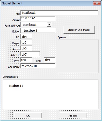 Macros et VBA Excel : Remplir un tableau à l'aide d'un formulaire avec image