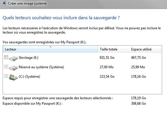 Problème de création d'image système sur Windows 7