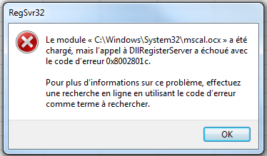 Nom : Erreur_RegSvr32.PNG
Affichages : 278
Taille : 25,6 Ko