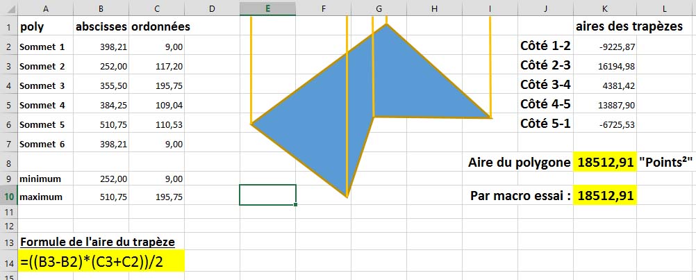 Calculer la surface d'une shape sur Excel