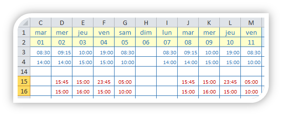 Excel : Calcul des heures de repos entre deux horaires