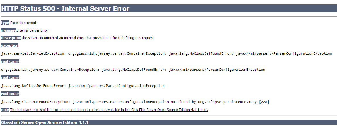 java.lang.ClassNotFoundException:  javax.xml.parsers.ParserConfigurationException not found by org.eclipse.pers