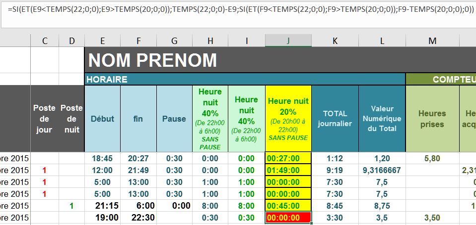 Excel : Calcul heure de nuit.