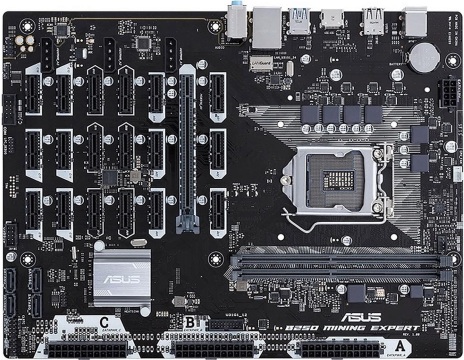 Asus dévoile une carte mère dédiée au minage de cryptomonnaies qui supporte  jusqu'à 19 GPU, compatible avec les processeurs Intel KabyLake