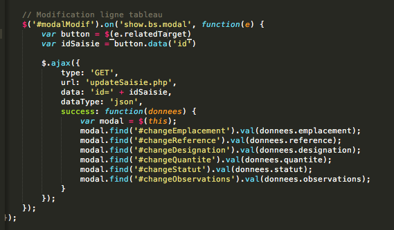 Afficher données d'une ligne de tableau html dans modal bootstrap
