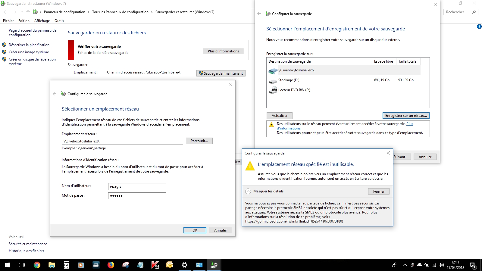 Windows : Utilsation d'un disque dur externe branché derriere une box pour  sauvegarde
