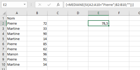 Excel : Médiane conditionnelle avec plusieurs conditions