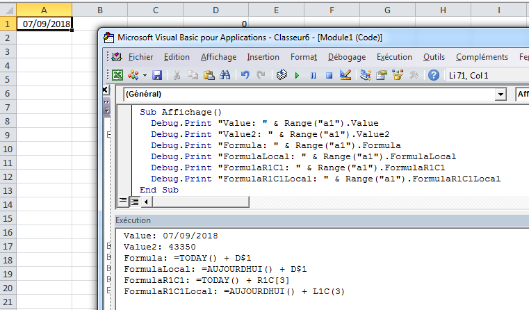 Macros et VBA Excel : Afficher le résultat d'un calcul "fait en VBA" dans  une cellule