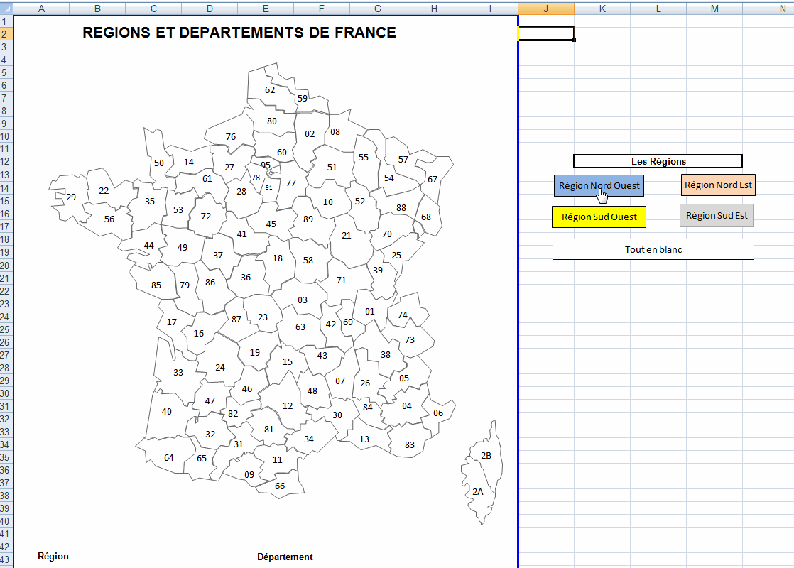 Macros et VBA Excel : Dessiner une carte de France