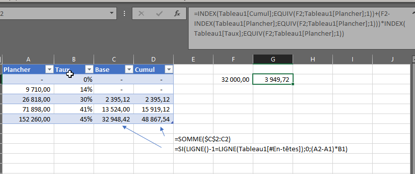 Excel : calcul cumulé sur tranches