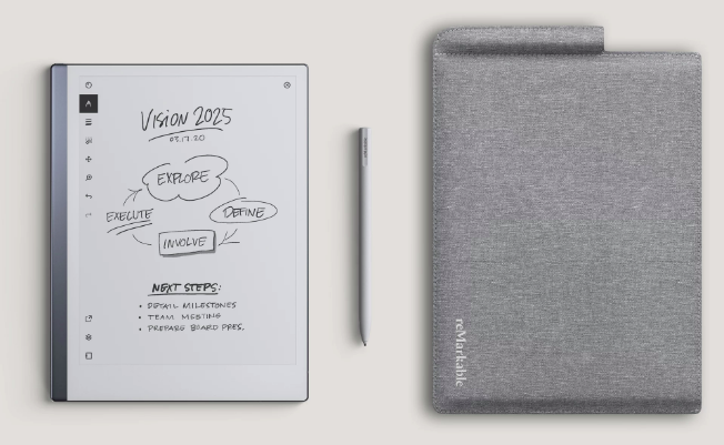 ReMarkable 2.0, un bloc-notes numérique conçu pour être une tablette "papier"  en raison de sa liste limitée de fonctionnalités pour permettre de se  concentrer sur la tâche à accomplir