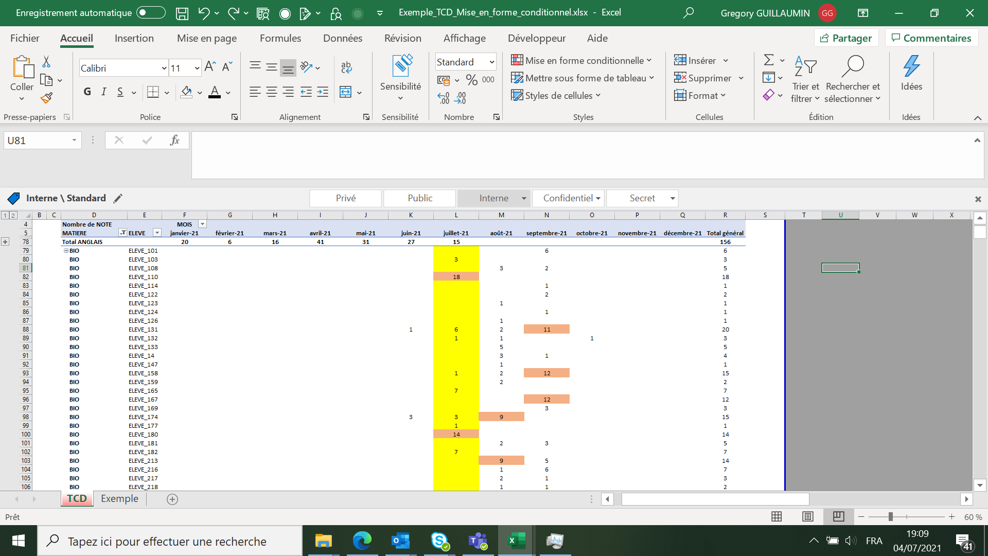 Tcd Mise En Forme Conditionnelle Sur Tcd Avec Deux Champs De Lignes Excel 2100