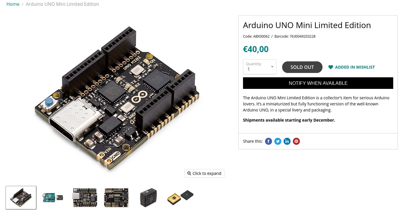 La carte Arduino « UNO Mini Limited Edition », une version