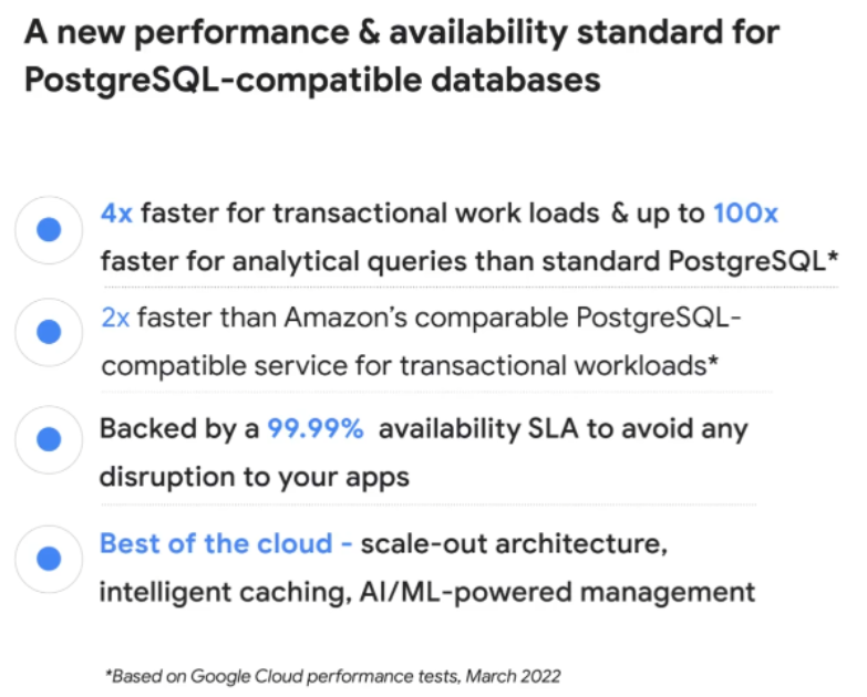 Google Cloud lance AlloyDB, un nouveau service de base de données  PostgreSQL entièrement géré, qui serait 100 fois plus rapide pour les  requêtes analytiques que la version standard de PostgreSQL