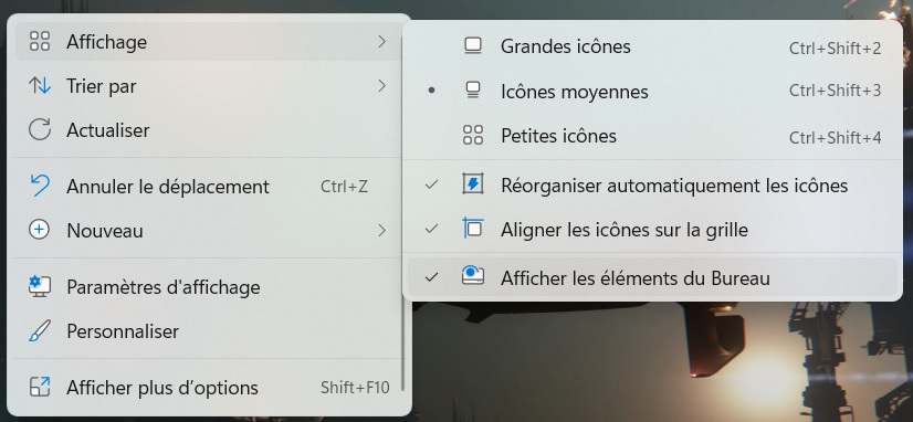 Afficher les icônes du Bureau sous Windows 11