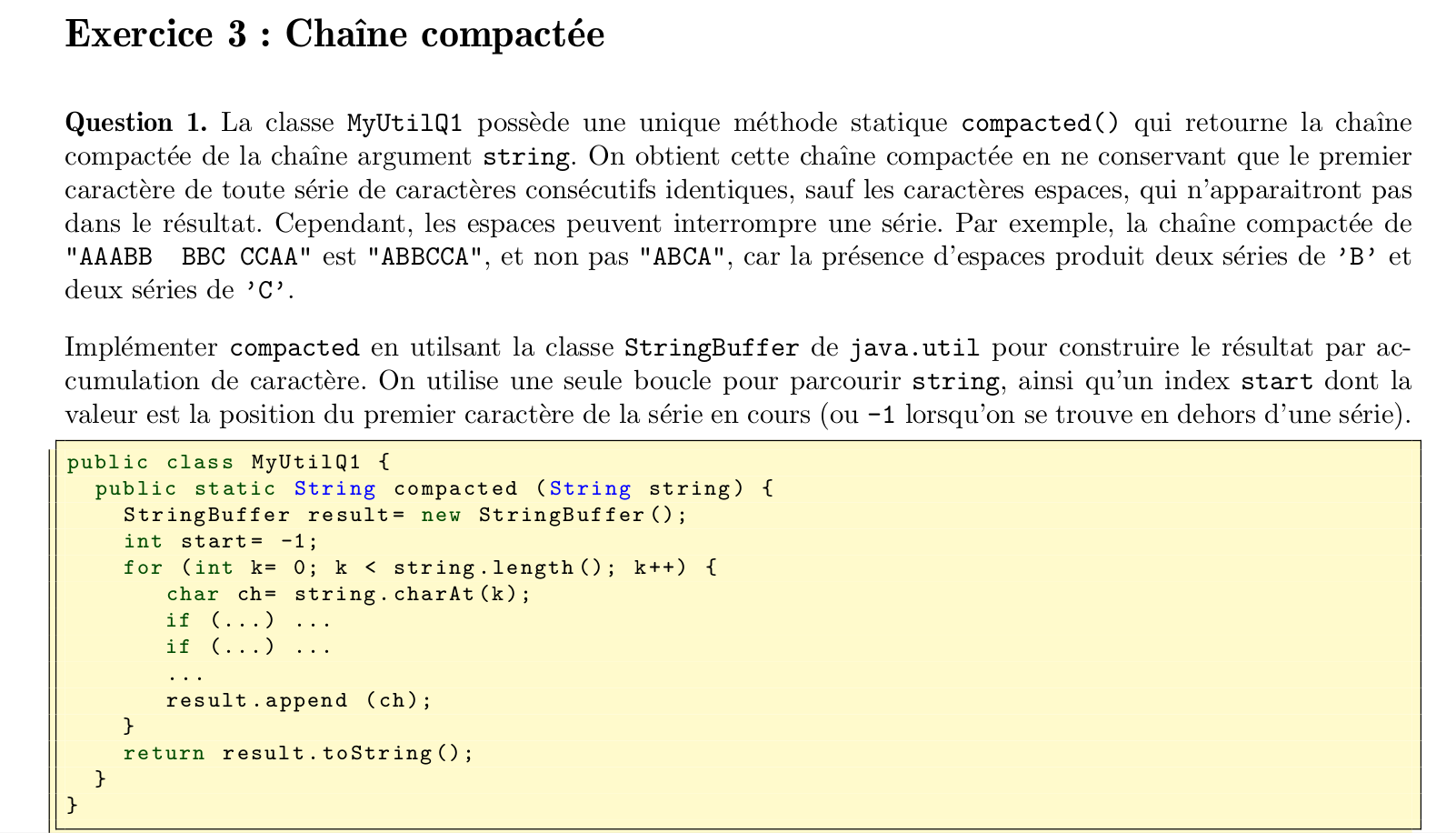 Langage Java Programme basique de compactage de chaines