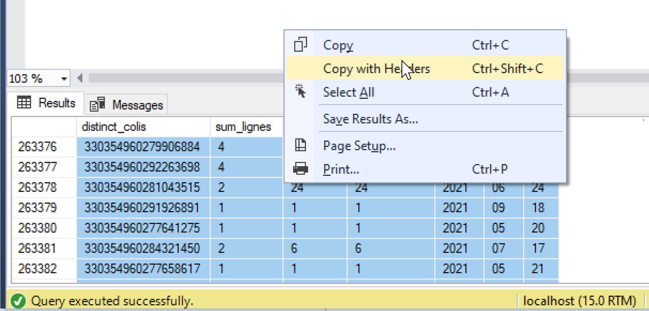 [SSMS] Copier / coller tableau de résultat sur Excel Outils SQL Server