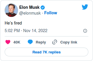 Nom : Screenshot_2022-11-15 Elon Musk says he fired engineer who corrected him on Twitter(1).png
Affichages : 6616
Taille : 17,8 Ko