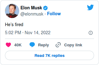 Nom : Screenshot_2022-11-15 Elon Musk says he fired engineer who corrected him on Twitter(1).png
Affichages : 6652
Taille : 17,8 Ko