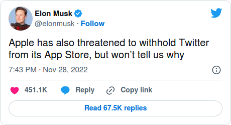 Nom : Screenshot_2022-11-29 Elon Musk says Apple has threatened to withhold Twitter from the App Sto.png
Affichages : 3334
Taille : 26,6 Ko